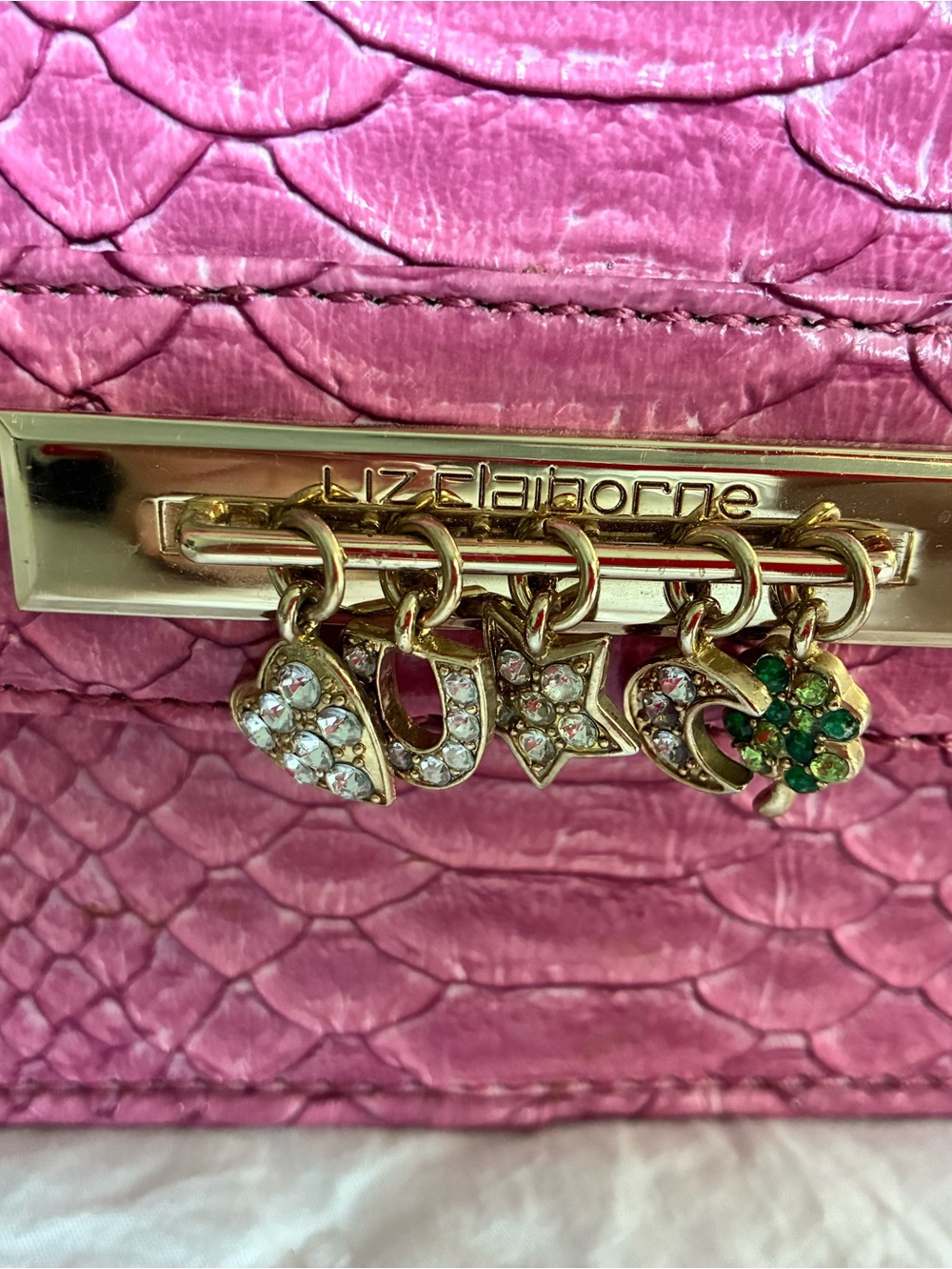 Liz Claiborne Pink and Lilac Quilted with charms purse - Picture 2 of 10